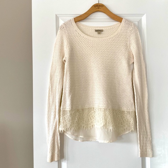 Lucky Brand Textured Sweater with Lacey Sheer Hem Sz Small w Measurements! - Picture 1 of 10
